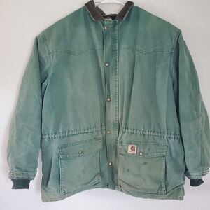 Rare Vintage Carhartt Jacket Lined Green Chore Barn Coat Size 4XL
